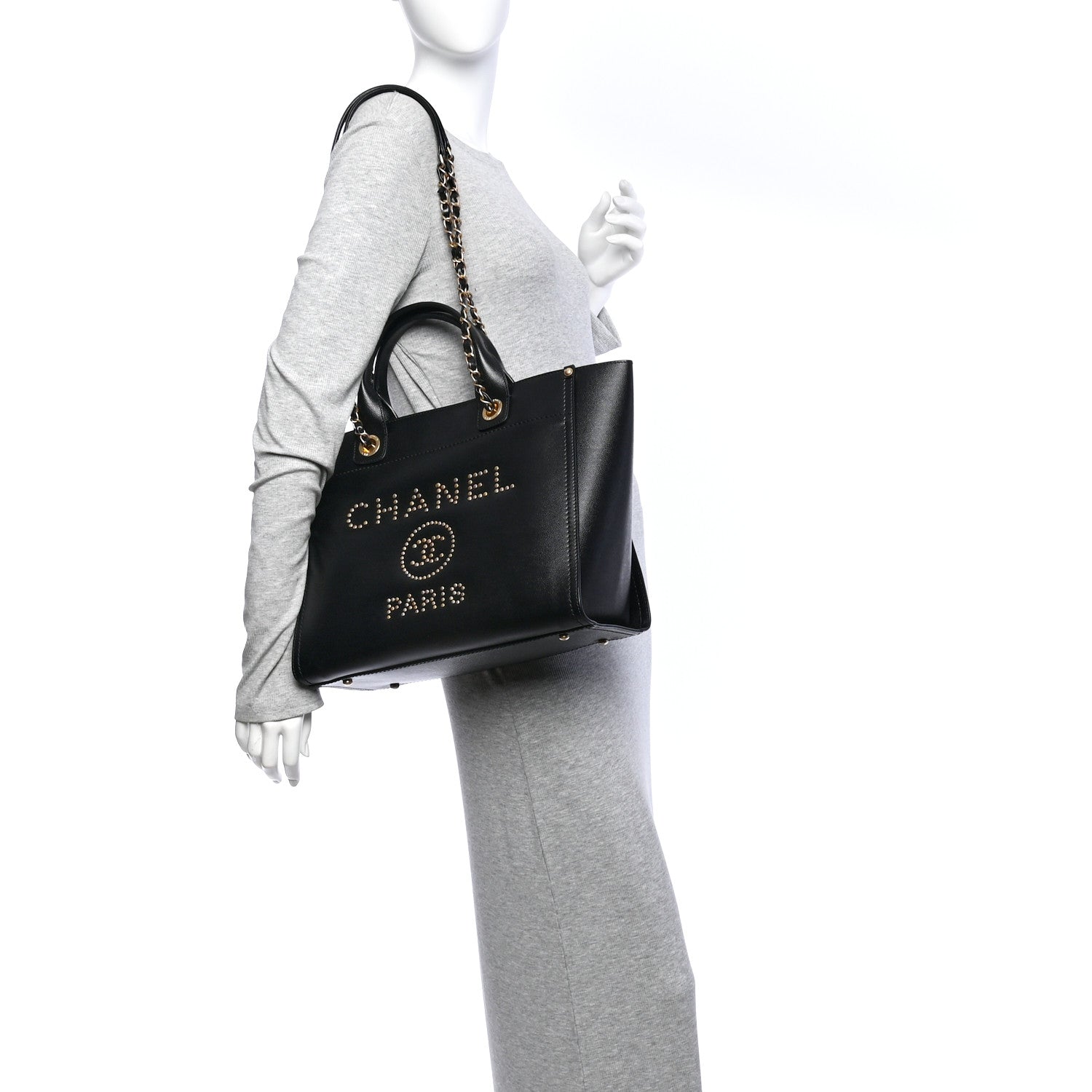 Caviar Small Studded Deauville Tote Black