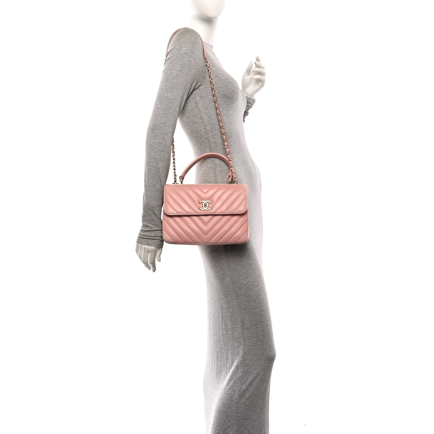 Lambskin Chevron Quilted Small Trendy CC Dual Handle Flap Bag Light Pink