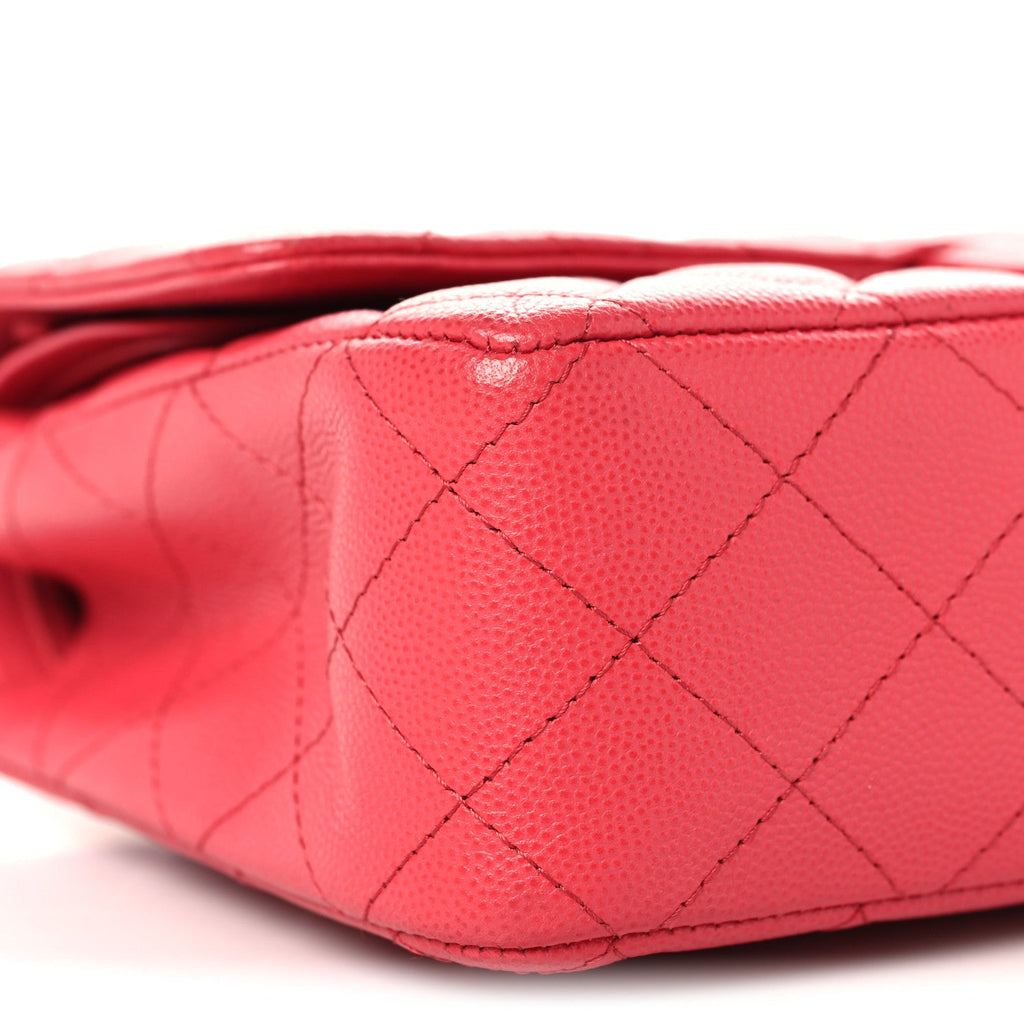 Caviar Quilted Medium Double Flap Red