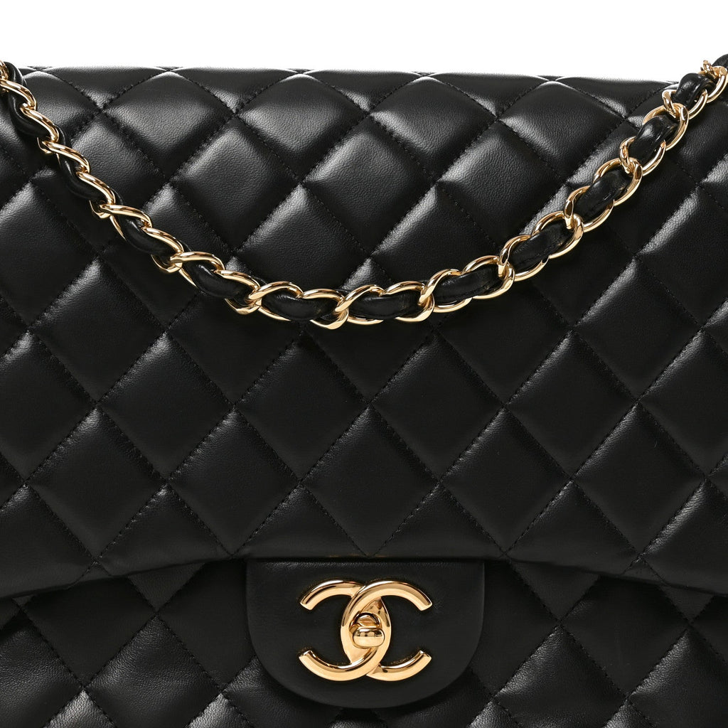 Lambskin Quilted Maxi Double Flap Black