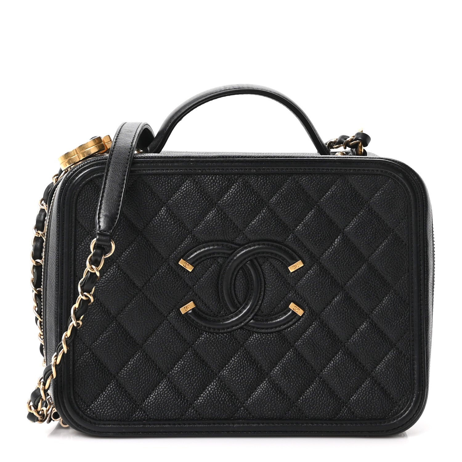 Caviar Quilted Large CC Filigree Vanity Case Black