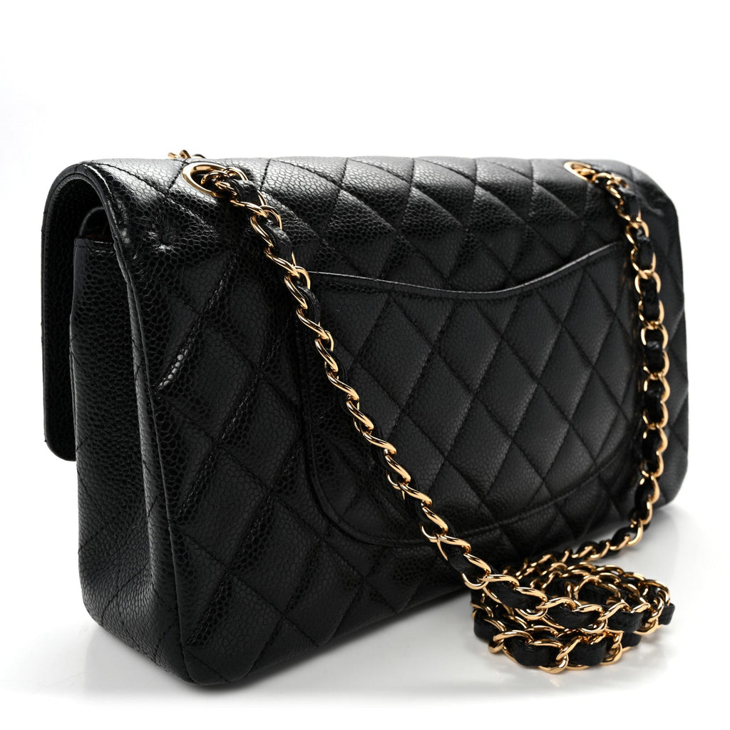 Caviar Quilted Medium Double Flap Black