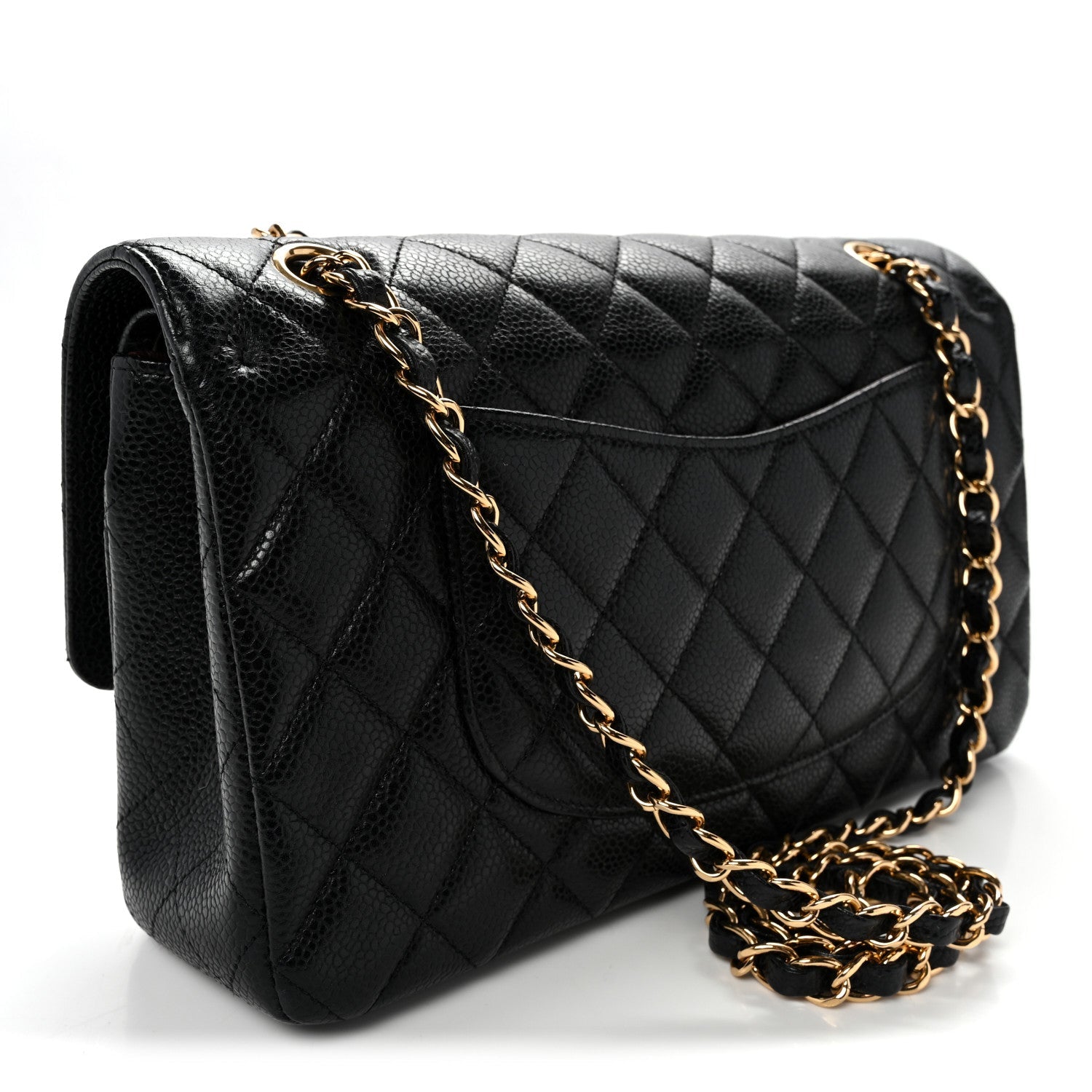 Caviar Quilted Medium Double Flap Black