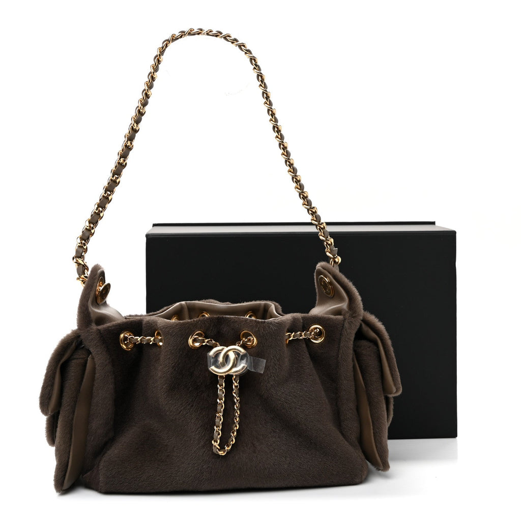 Pony Hair Mini Chanel 25 Handbag Dark Khaki