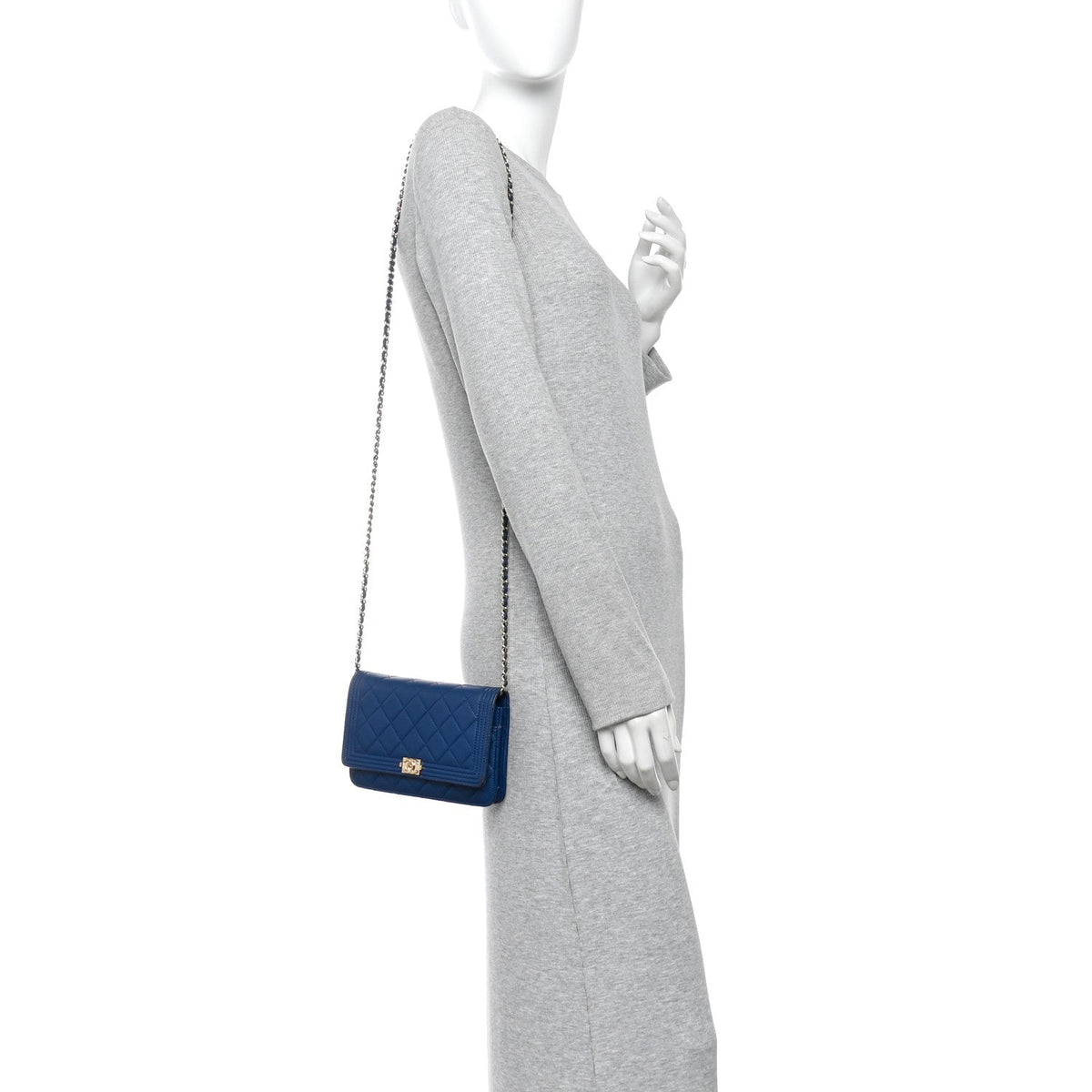 Caviar Quilted Boy Wallet On Chain WOC Dark Blue