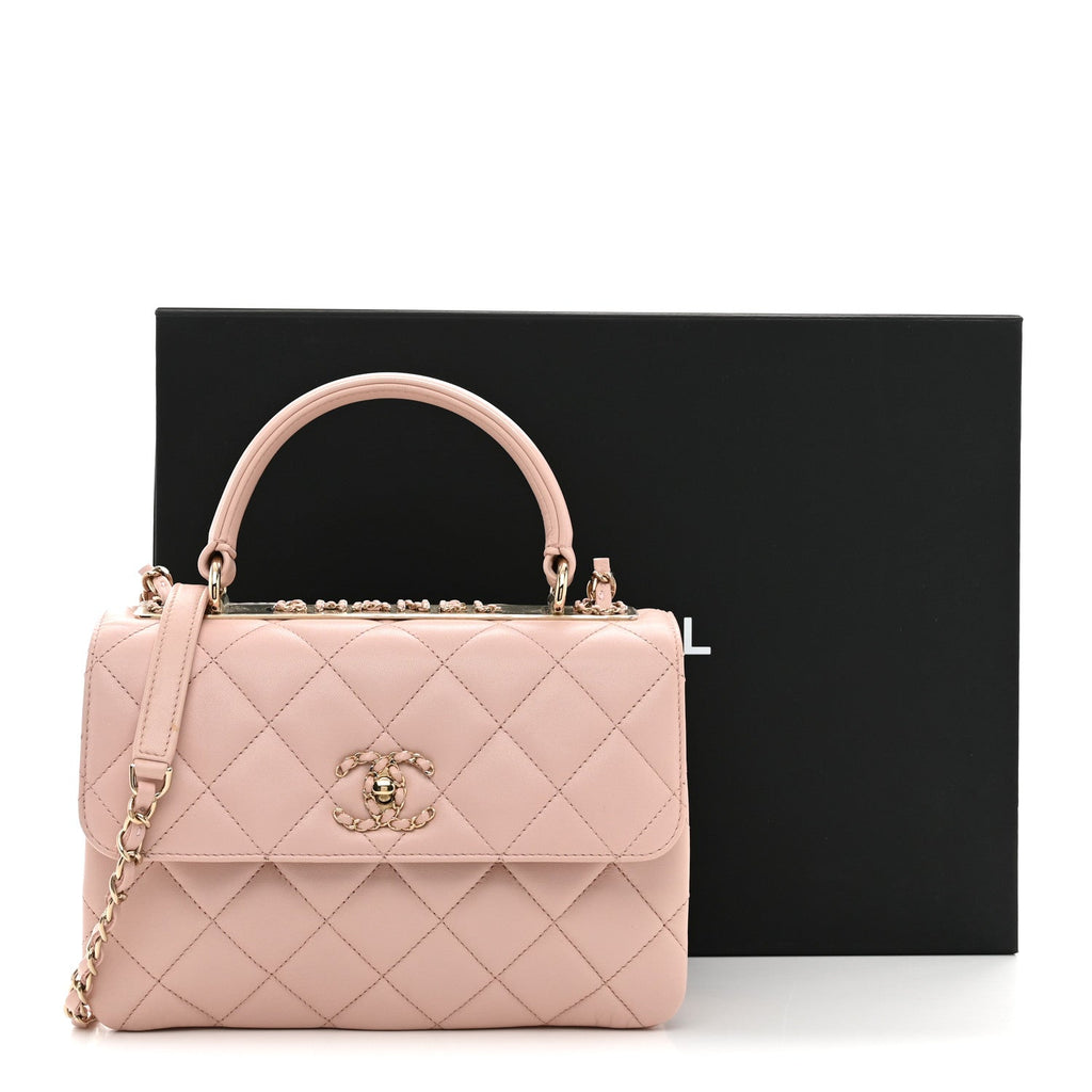 Lambskin Quilted Small Trendy CC Dual Handle Flap Bag Light Beige Light Pink