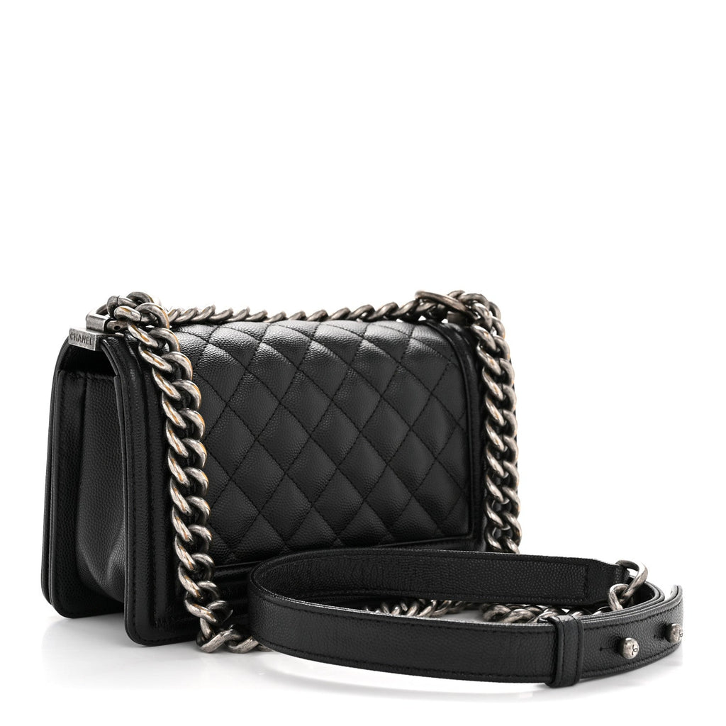 Caviar Quilted Small Boy Flap Black