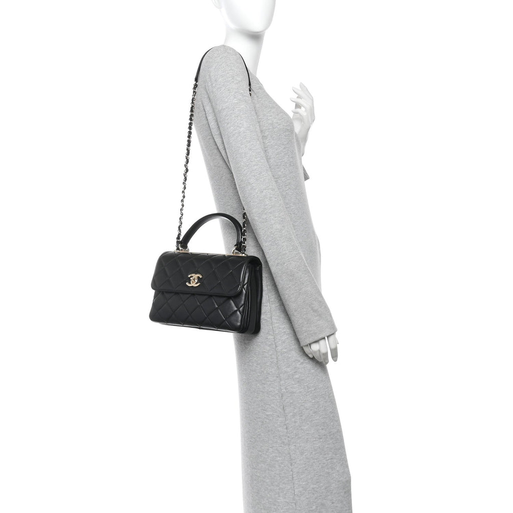 Lambskin Quilted Small Trendy CC Dual Handle Flap Bag Black