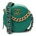 Lambskin Quilted Chanel 19 Round Clutch With Chain Green