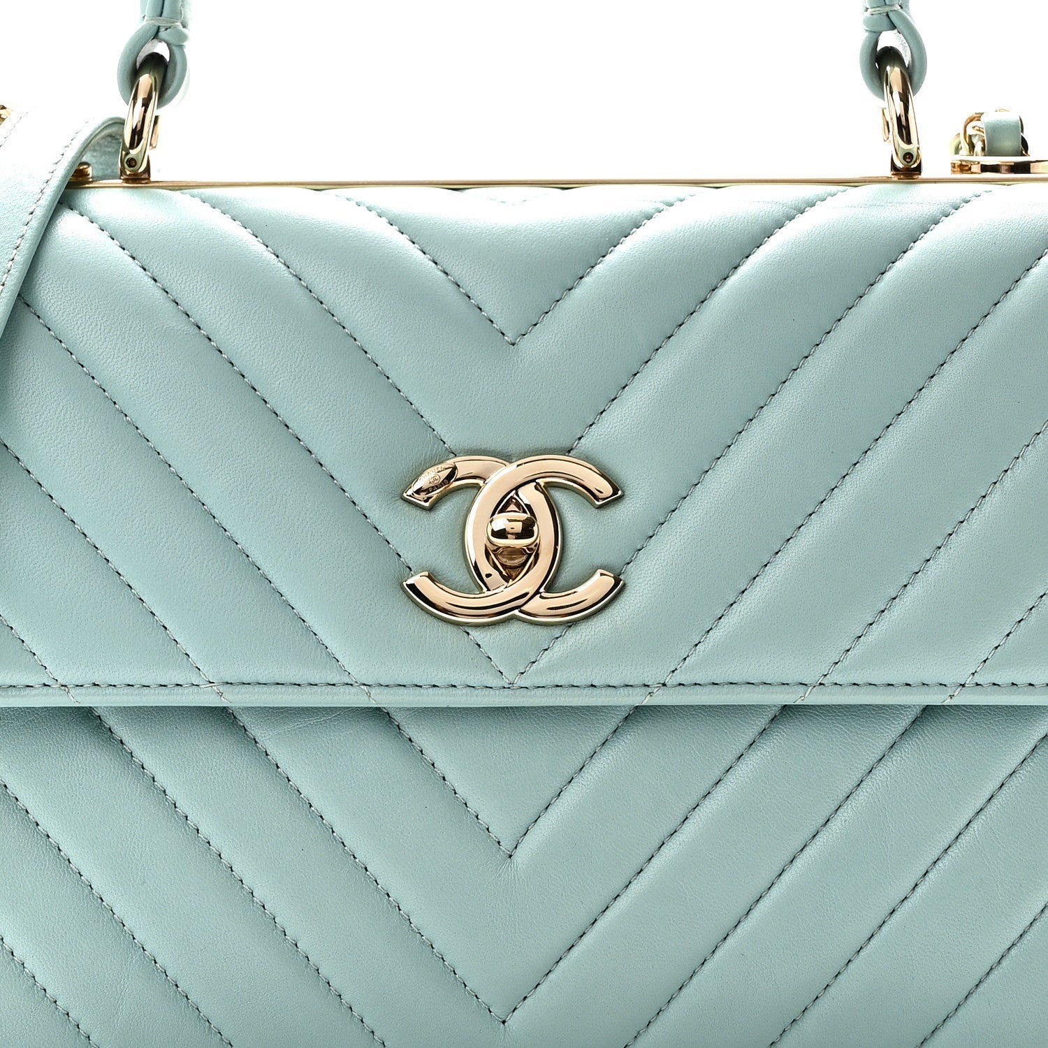 Lambskin Chevron Quilted Small Trendy CC Flap Dual Handle Bag Light Blue