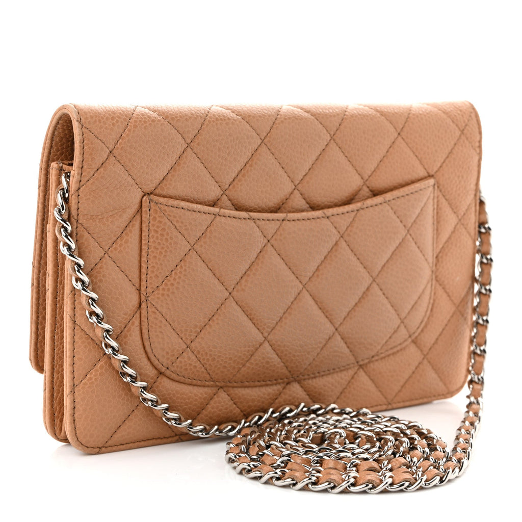 Caviar Quilted Wallet on Chain WOC Beige
