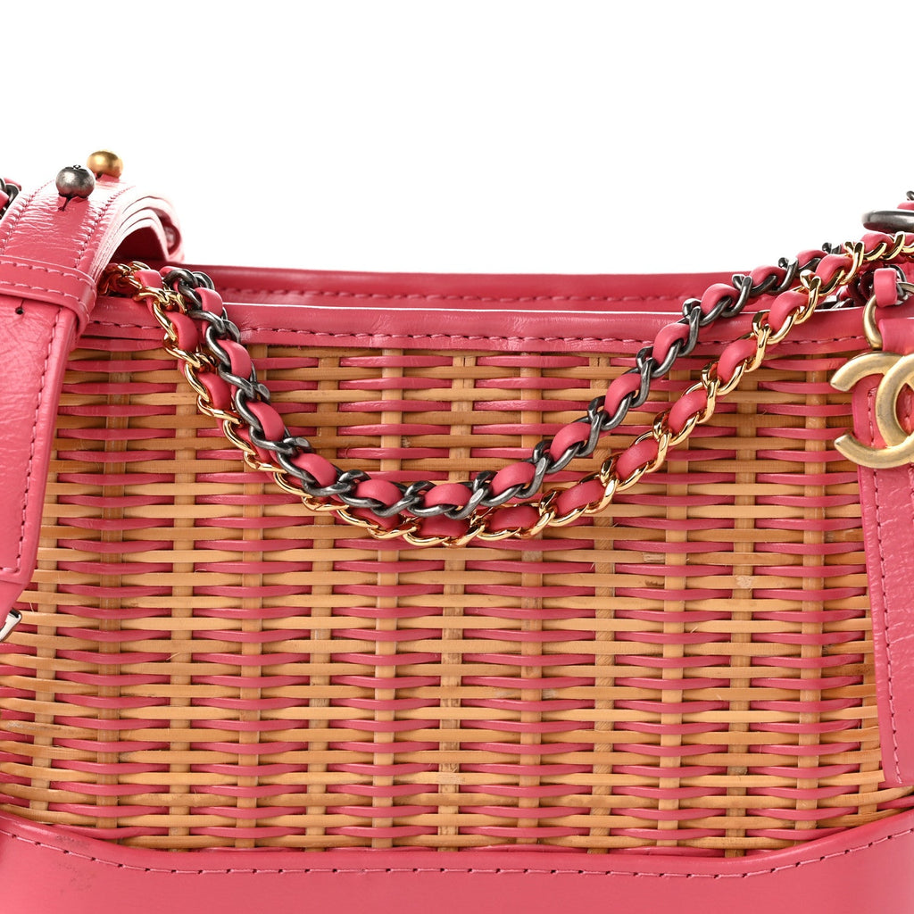 Rattan Calfskin Small Gabrielle Hobo Beige Pink