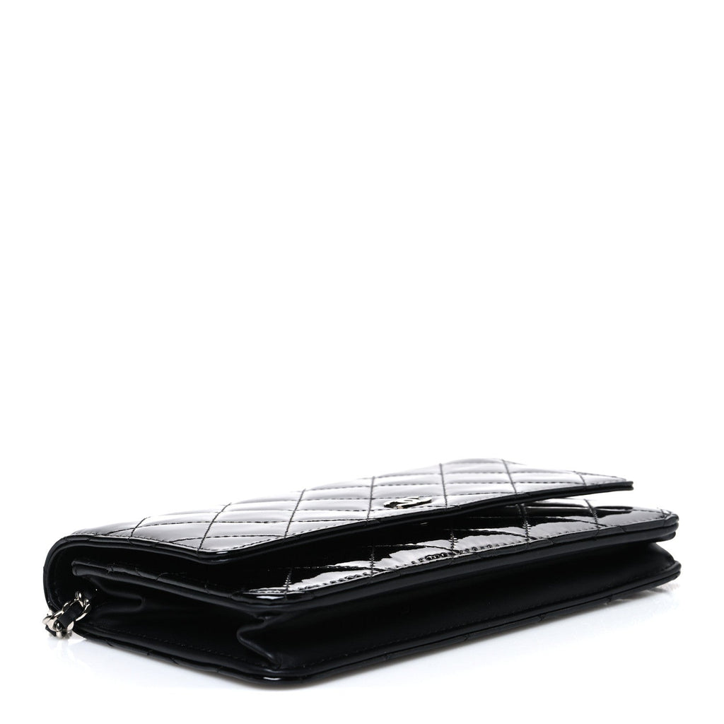 Patent Quilted Wallet On Chain WOC Black