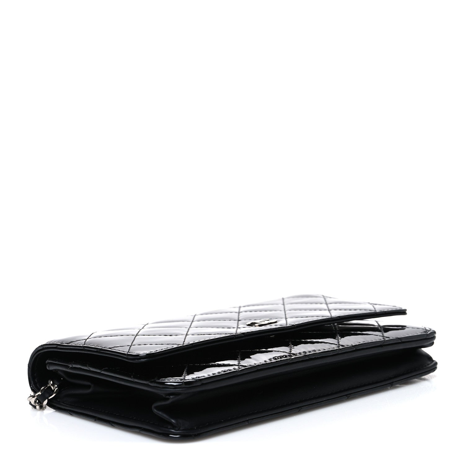 Patent Quilted Wallet On Chain WOC Black