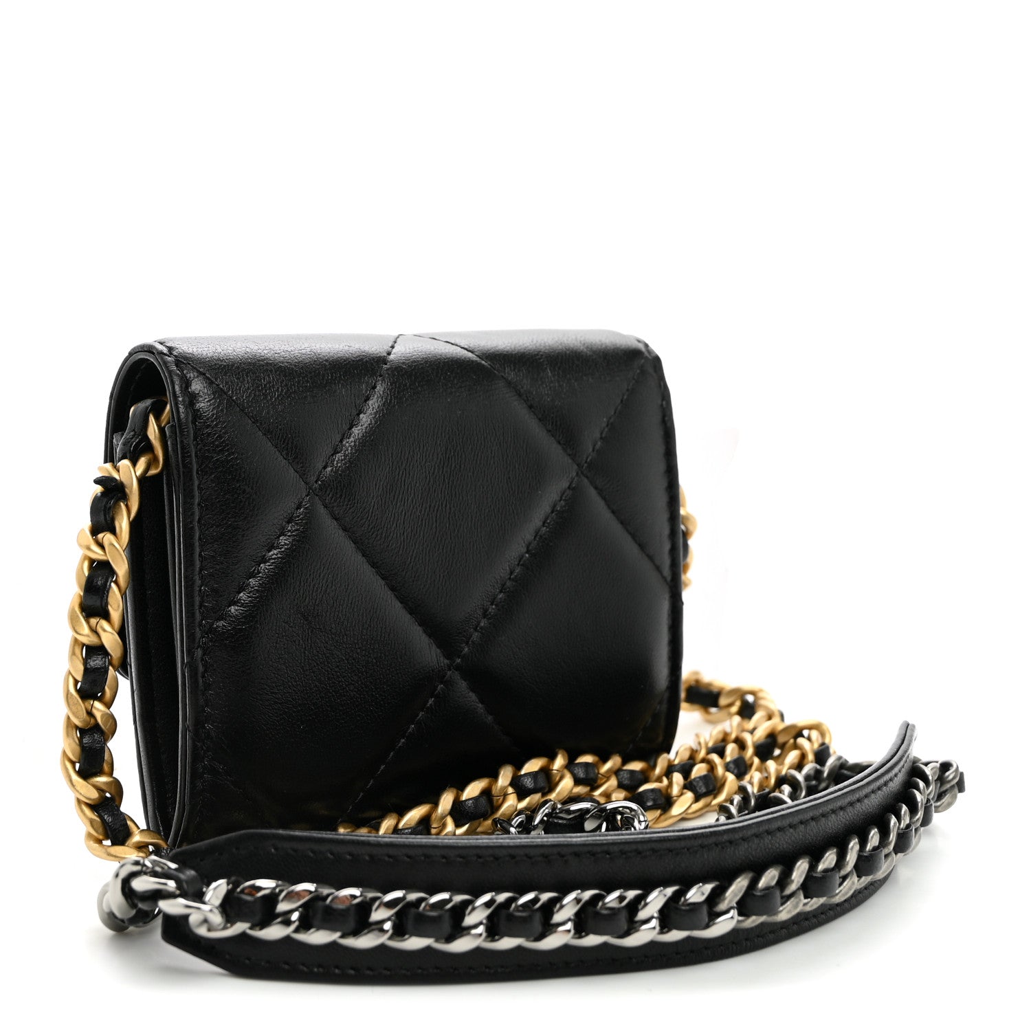 Lambskin Quilted Chanel 19 Flap Coin Purse With Chain Black