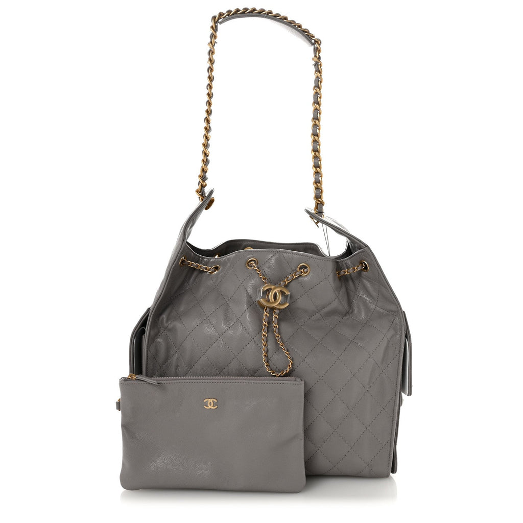 Caviar Quilted Medium Chanel 25 Handbag Dark Grey