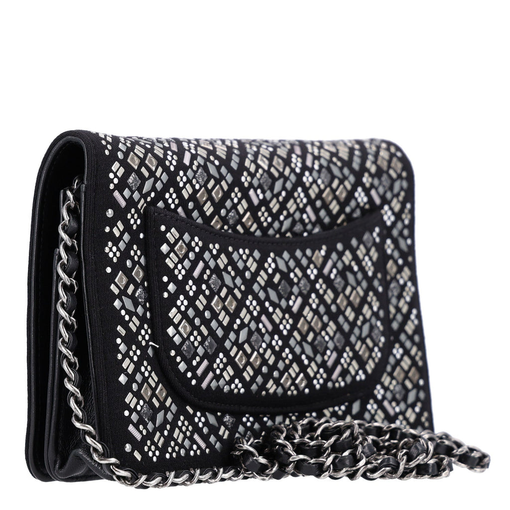 Lambskin Embellished Quilted Wallet On Chain WOC Black