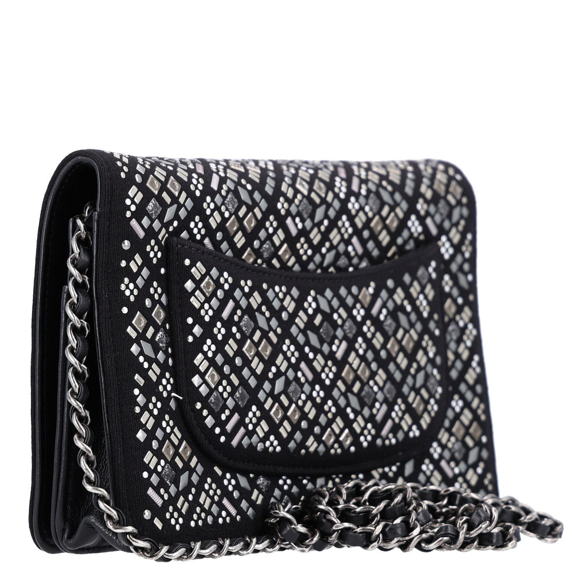 Lambskin Embellished Quilted Wallet On Chain WOC Black
