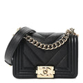 Caviar Chevron Quilted Mini Boy Flap Black