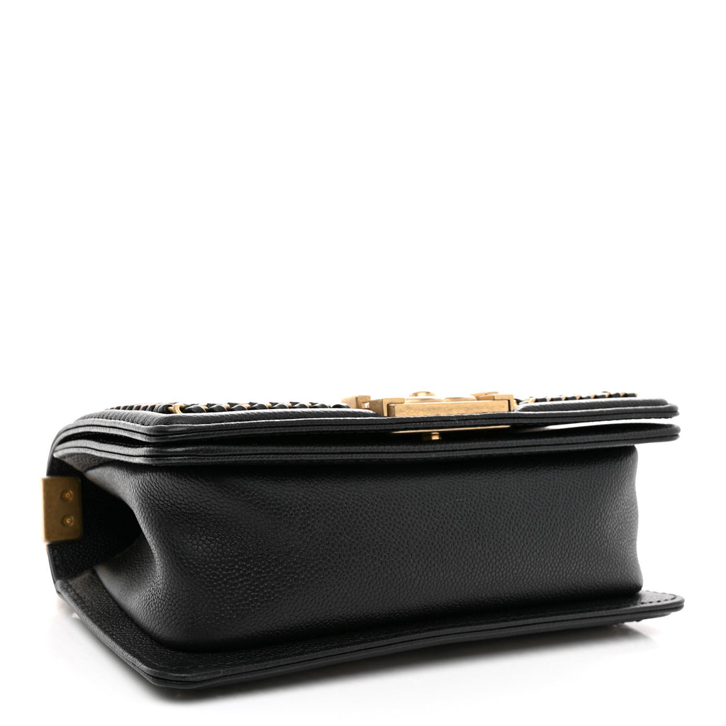 Caviar Quilted Small Chain Around Boy Flap Black