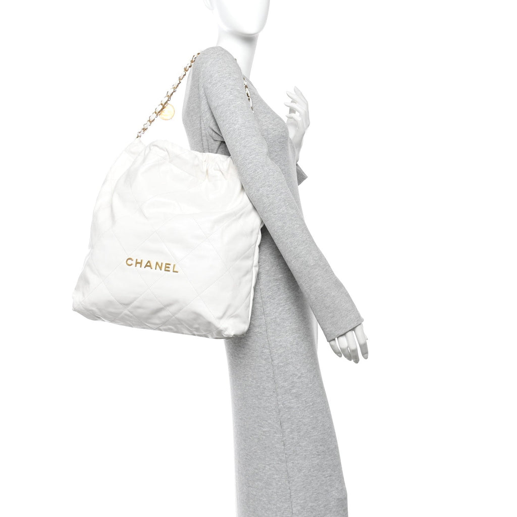 Shiny Calfskin Quilted Large Chanel 22 White
