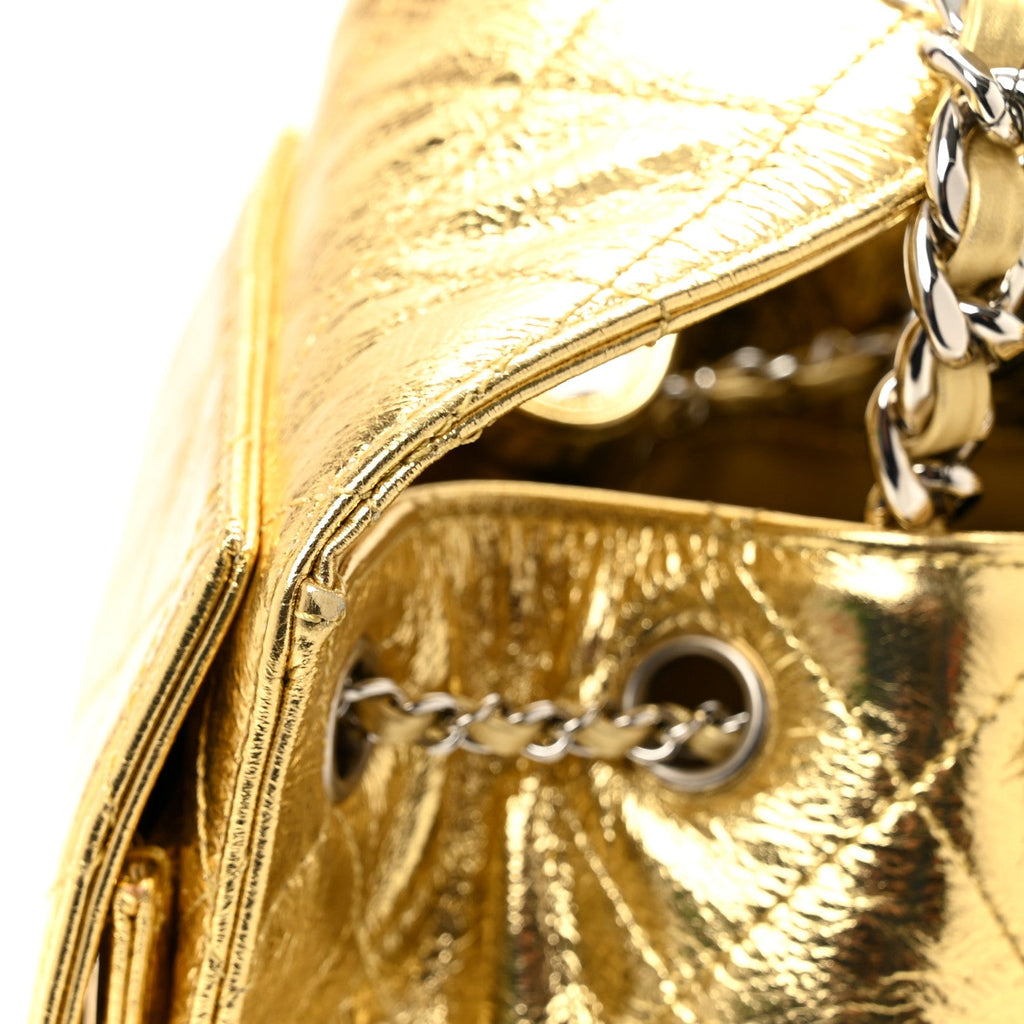Metallic Aged Calfskin Quilted Small Chanel 25 Handbag Gold