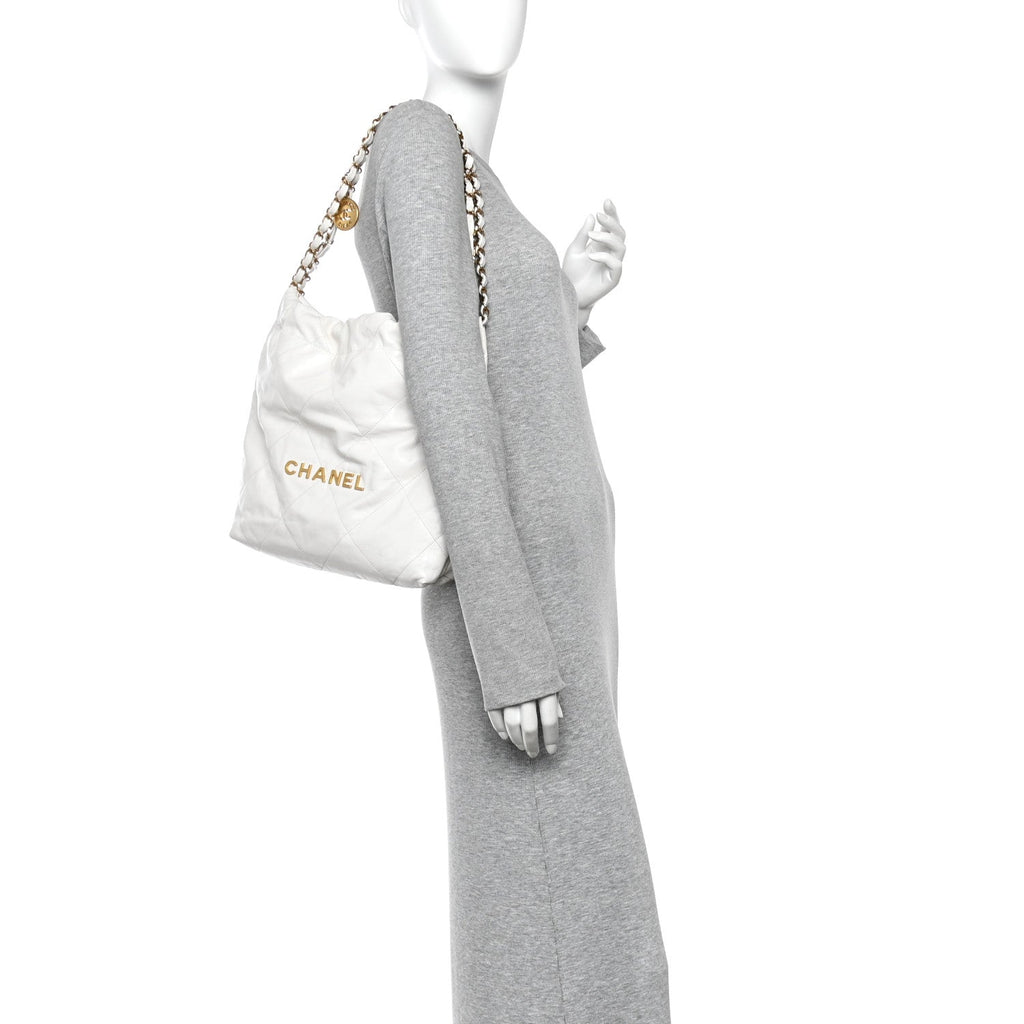 Shiny Calfskin Quilted Small Chanel 22 White