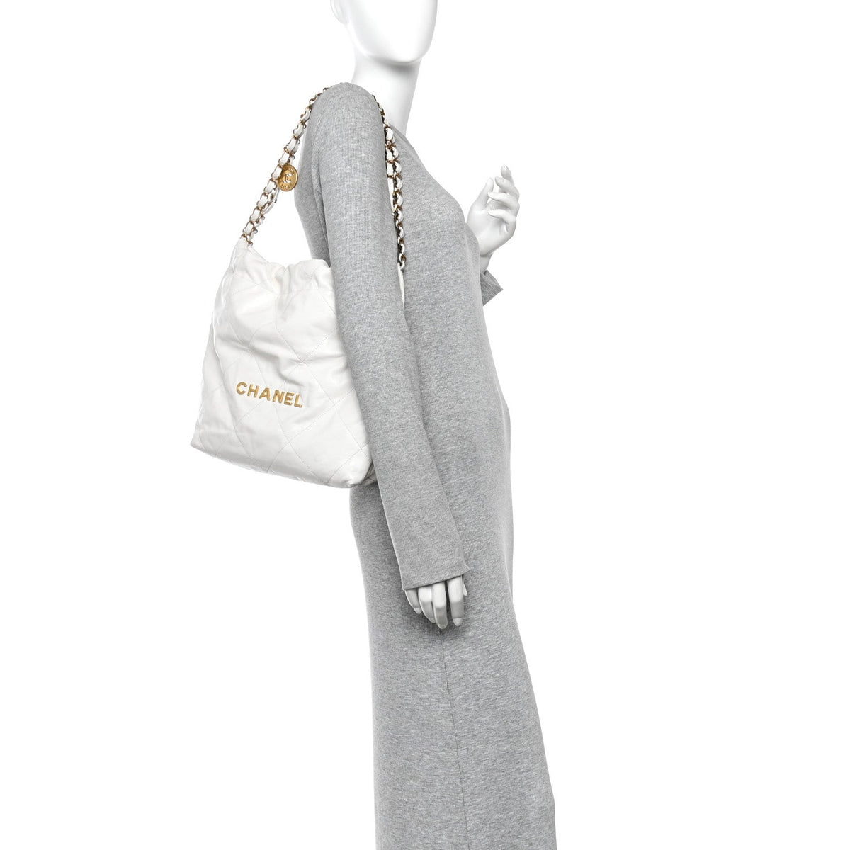 Shiny Calfskin Quilted Small Chanel 22 White