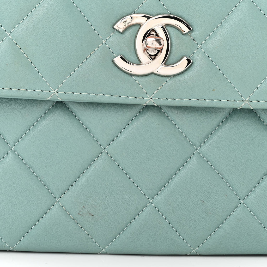 Lambskin Quilted Small Trendy CC Flap Dual Handle Bag Light Blue