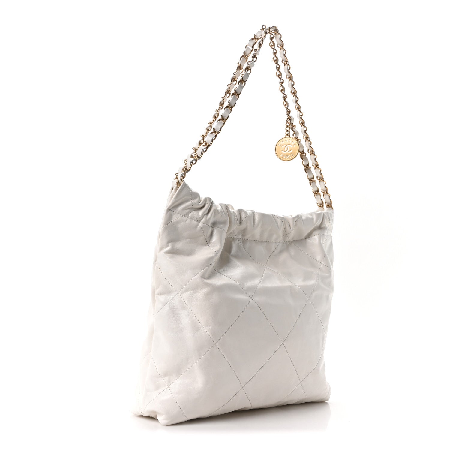 Shiny Calfskin Quilted Small Chanel 22 White