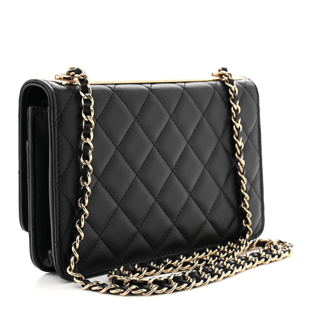 Lambskin Quilted Trendy CC Wallet On Chain WOC Black