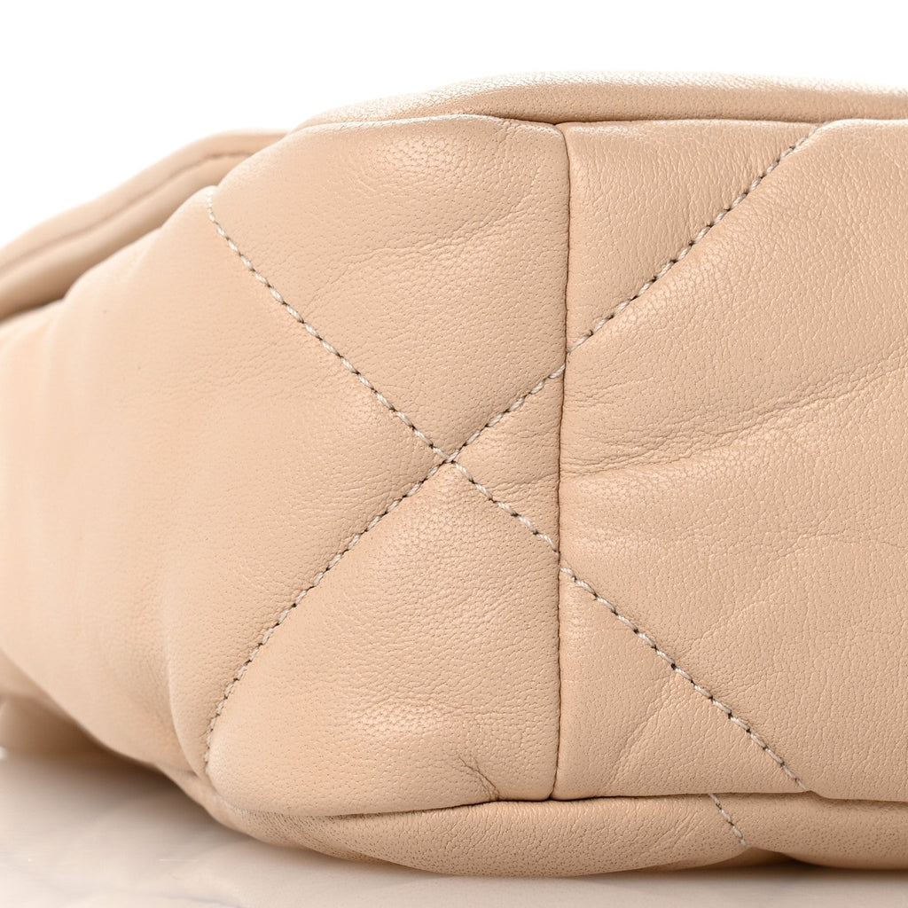 Goatskin Quilted Medium Chanel 19 Flap Light Beige