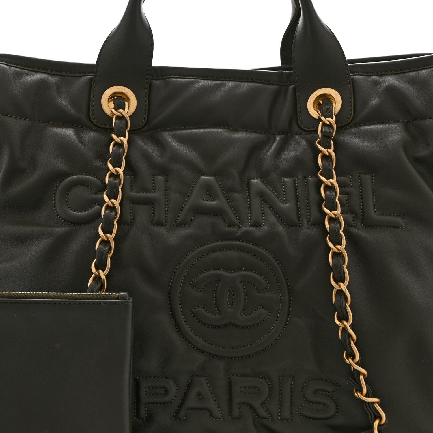 Calfskin Embossed Medium Deauville Tote Khaki