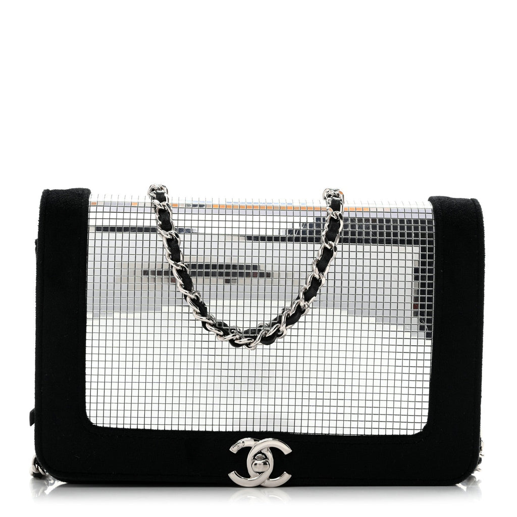 Velvet Mirror Embellished Boy Wallet On Chain WOC Argent