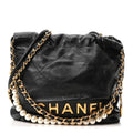 Shiny Crumpled Calfskin Quilted Pearl Mini Chanel 22 Black