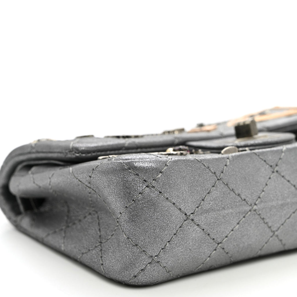 Metallic Calfskin Quilted Lucky Charms 2.55 Reissue 224 Flap Dark Silver
