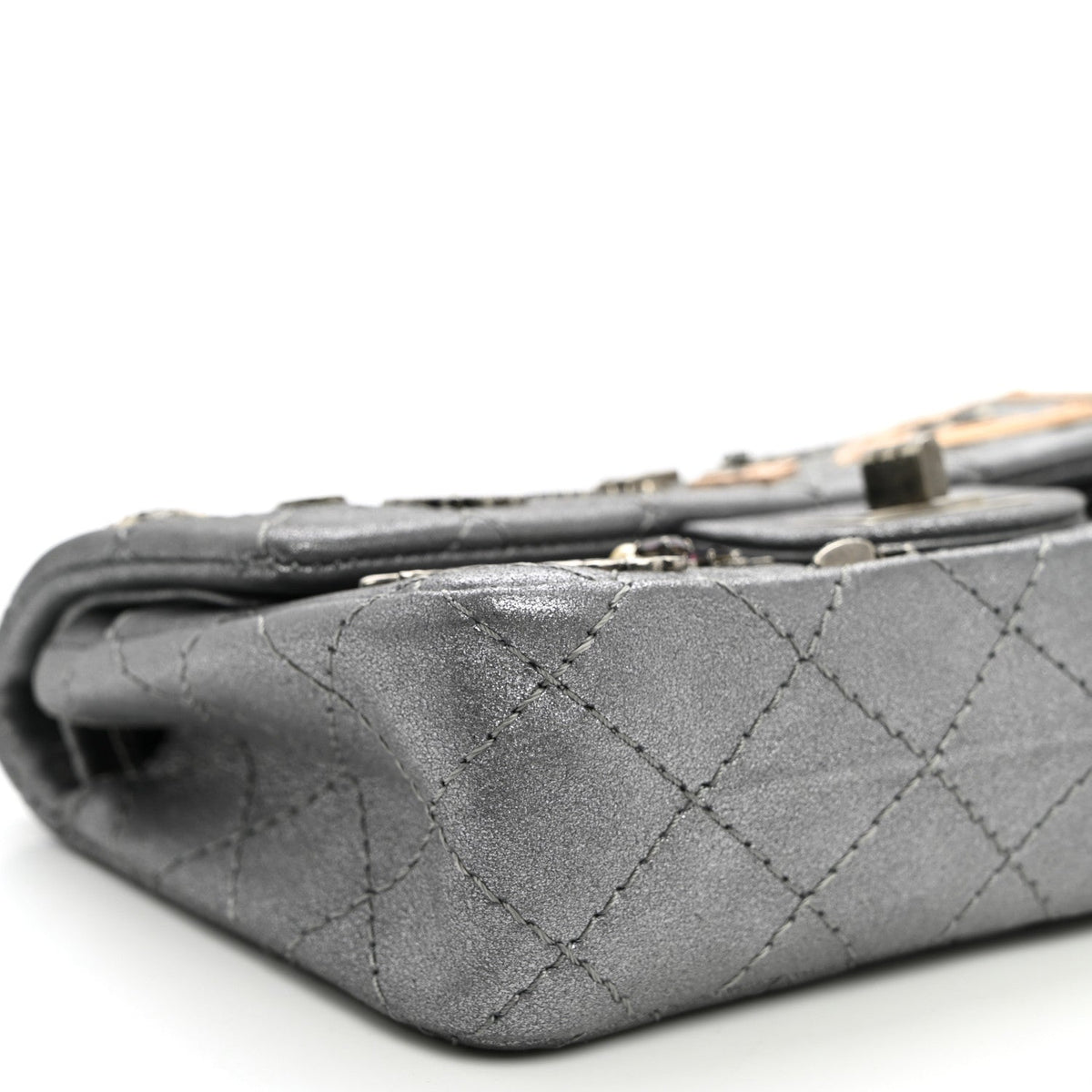 Metallic Calfskin Quilted Lucky Charms 2.55 Reissue 224 Flap Dark Silver