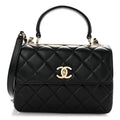 Lambskin Quilted Small Trendy CC Dual Handle Flap Bag Black