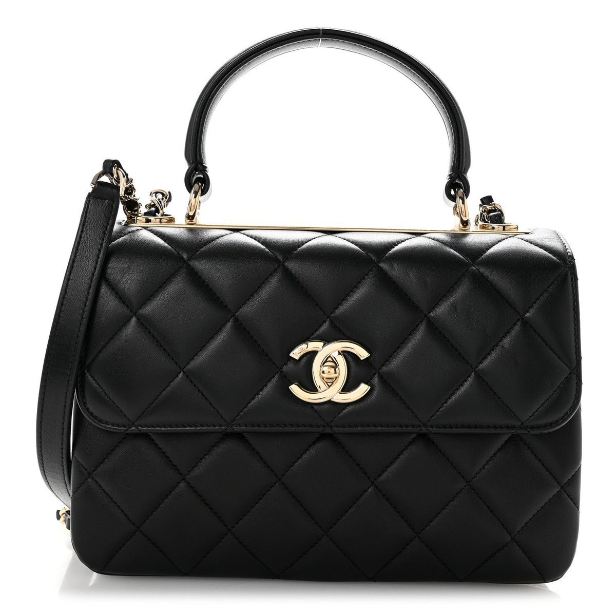 Lambskin Quilted Small Trendy CC Dual Handle Flap Bag Black
