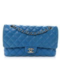 Iridescent Caviar Quilted Medium Double Flap Blue