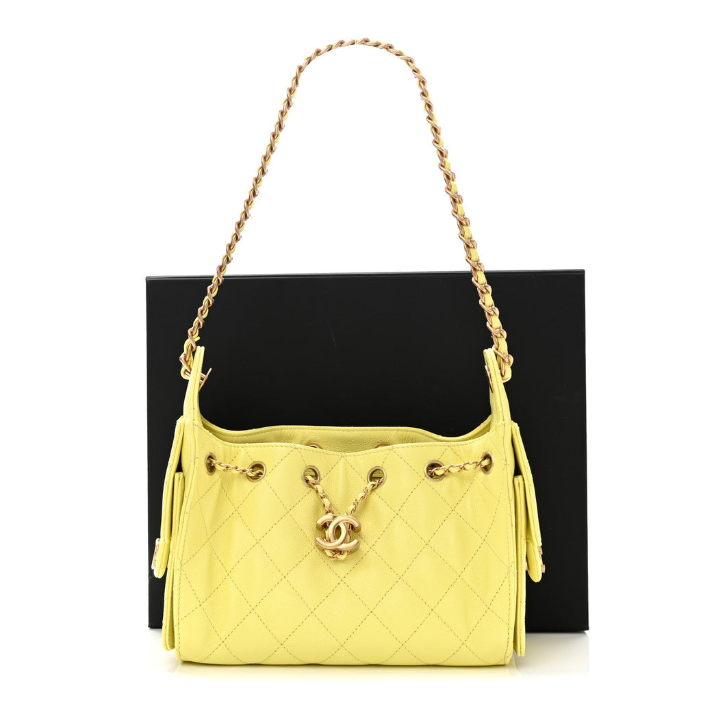 Caviar Quilted Mini Chanel 25 Handbag Light Yellow