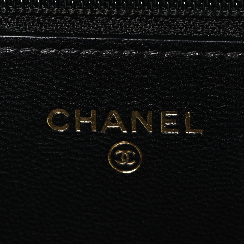 Goatskin Quilted Chanel 19 Wallet On Chain WOC Black