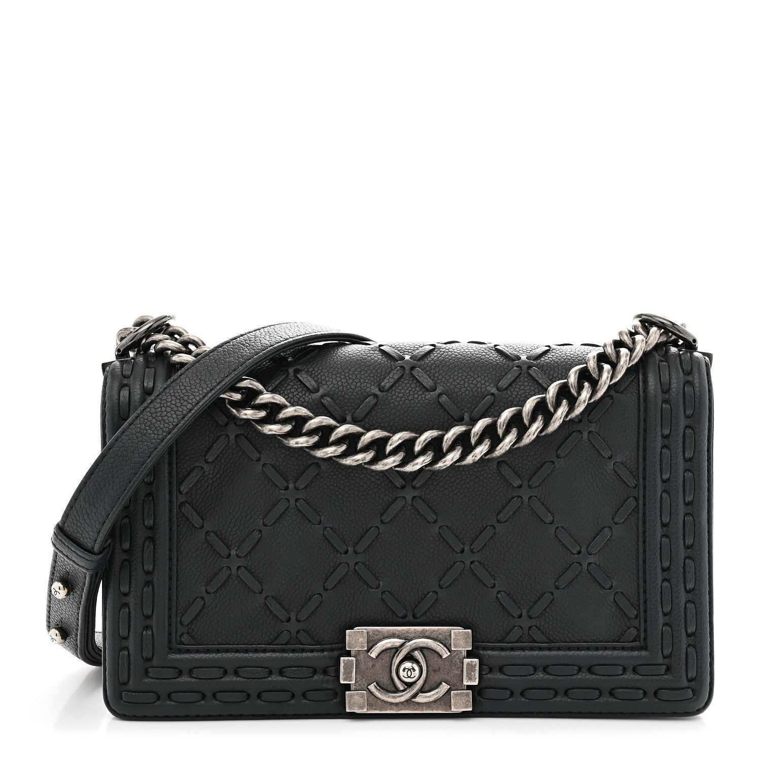 Caviar Stitched Medium Boy Flap Blue