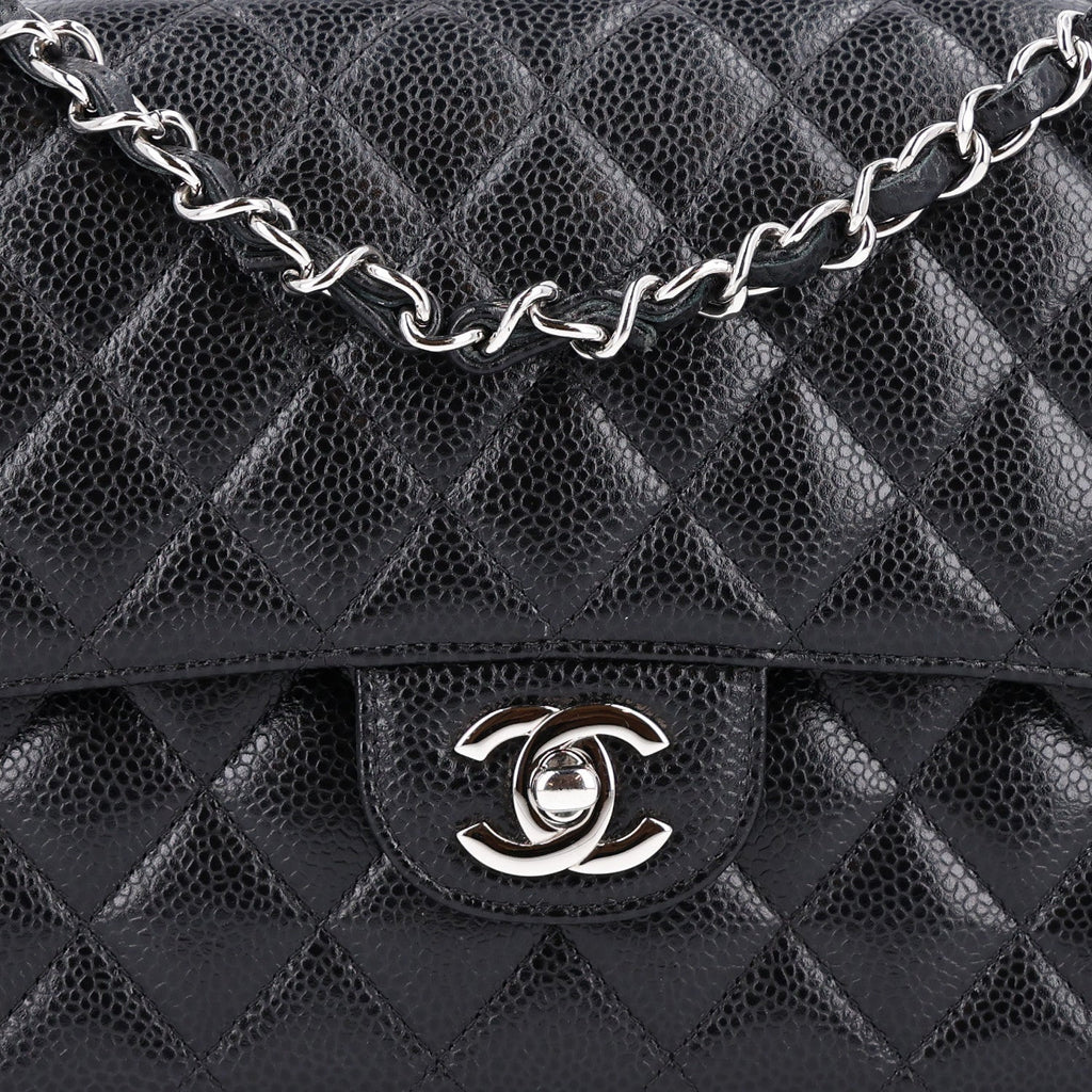 Caviar Quilted Medium Double Flap Black