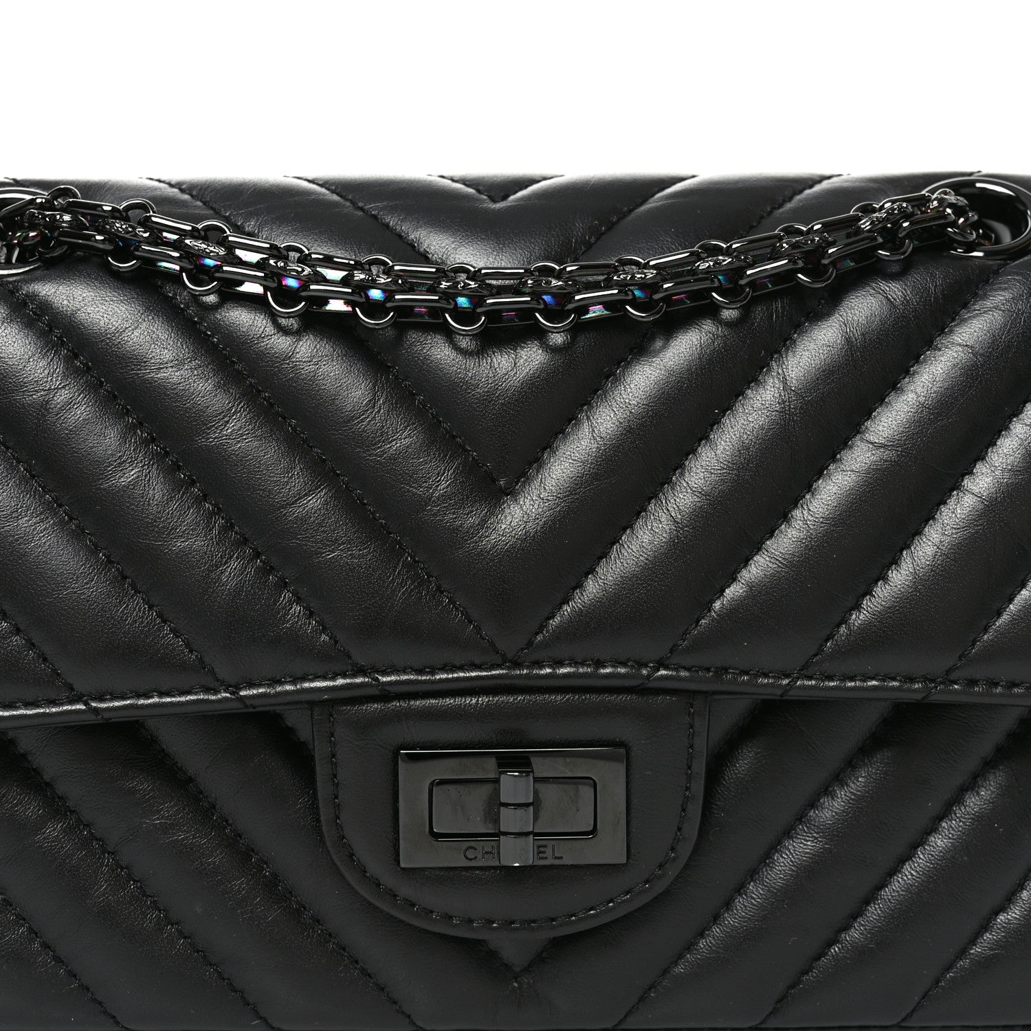 Aged Calfskin Chevron Quilted 2.55 Reissue Mini Flap So Black