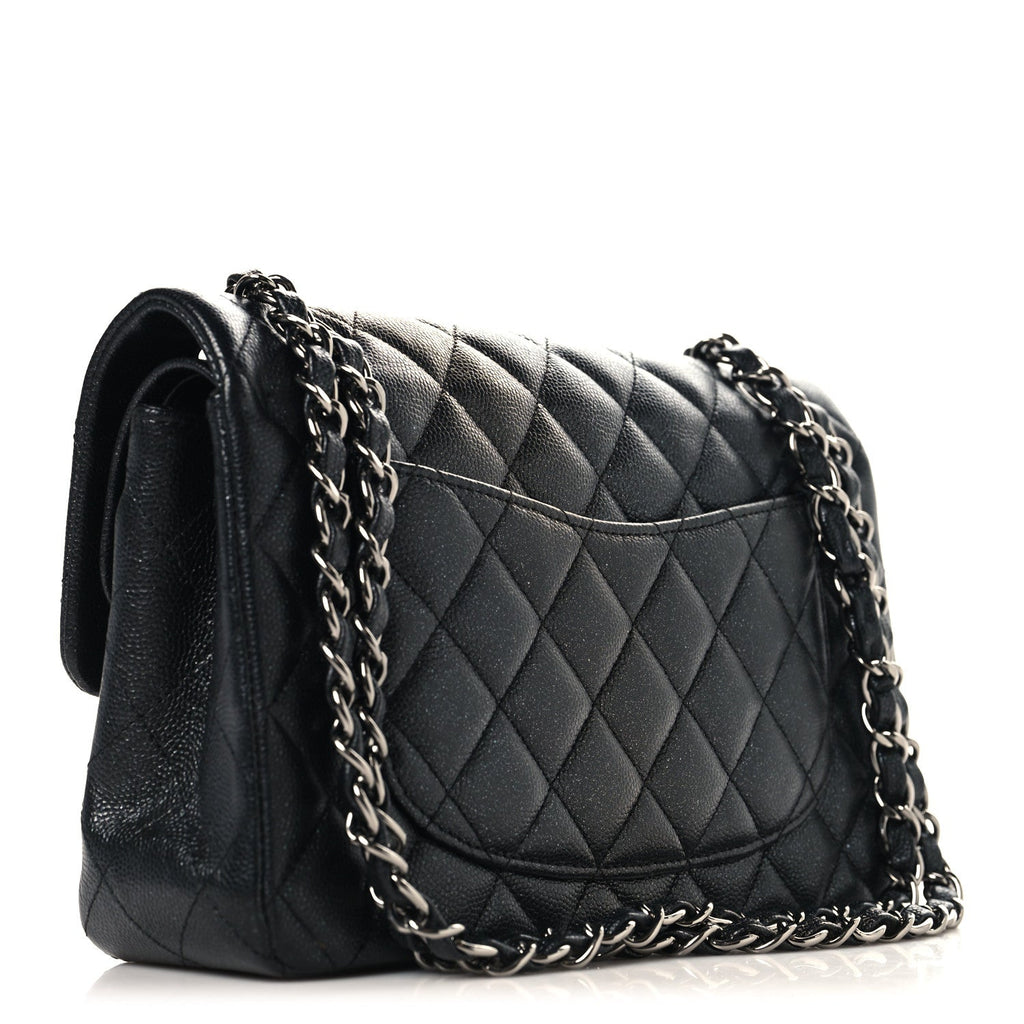 Iridescent Caviar Quilted Small Double Flap Black