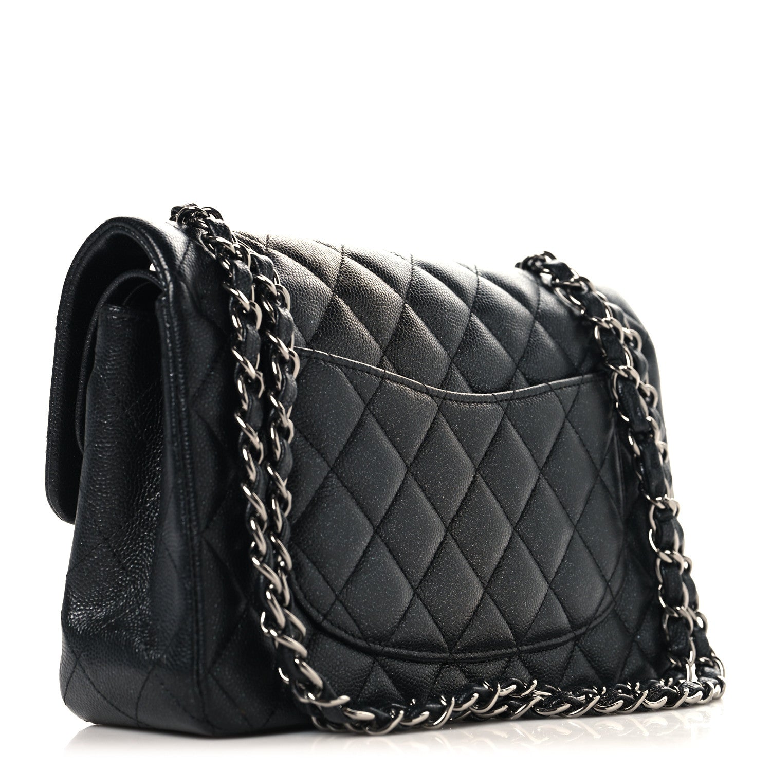 Iridescent Caviar Quilted Small Double Flap Black