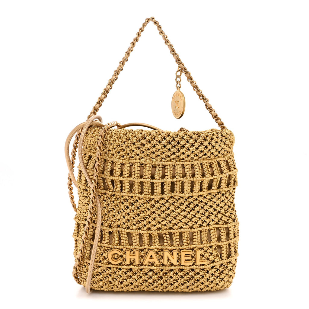 Metallic Calfskin Macrame Mini Chanel 22 Gold