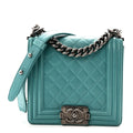 Calfskin Quilted North South Boy Flap Turquoise
