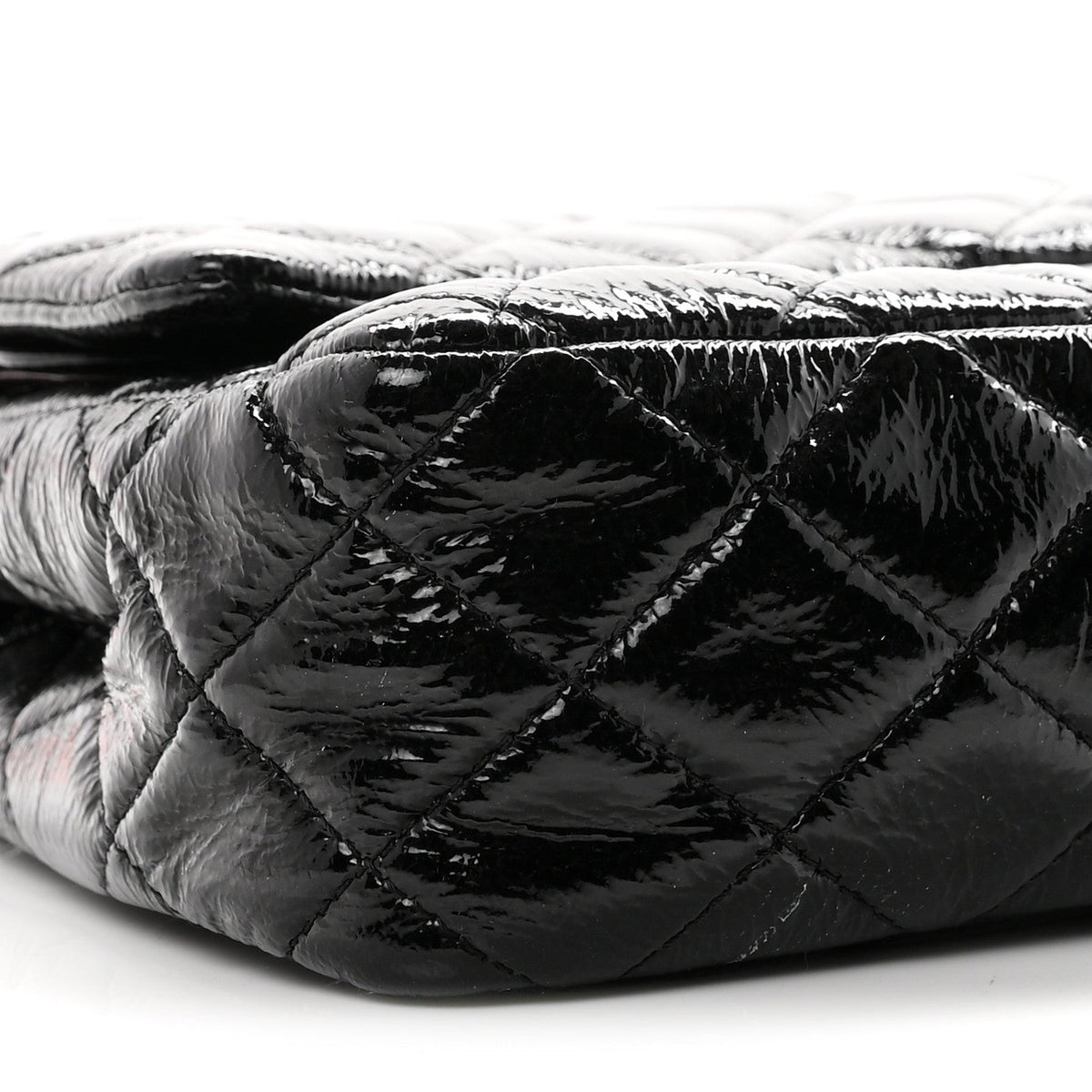 Crumpled Patent Quilted Medium Double Flap Black